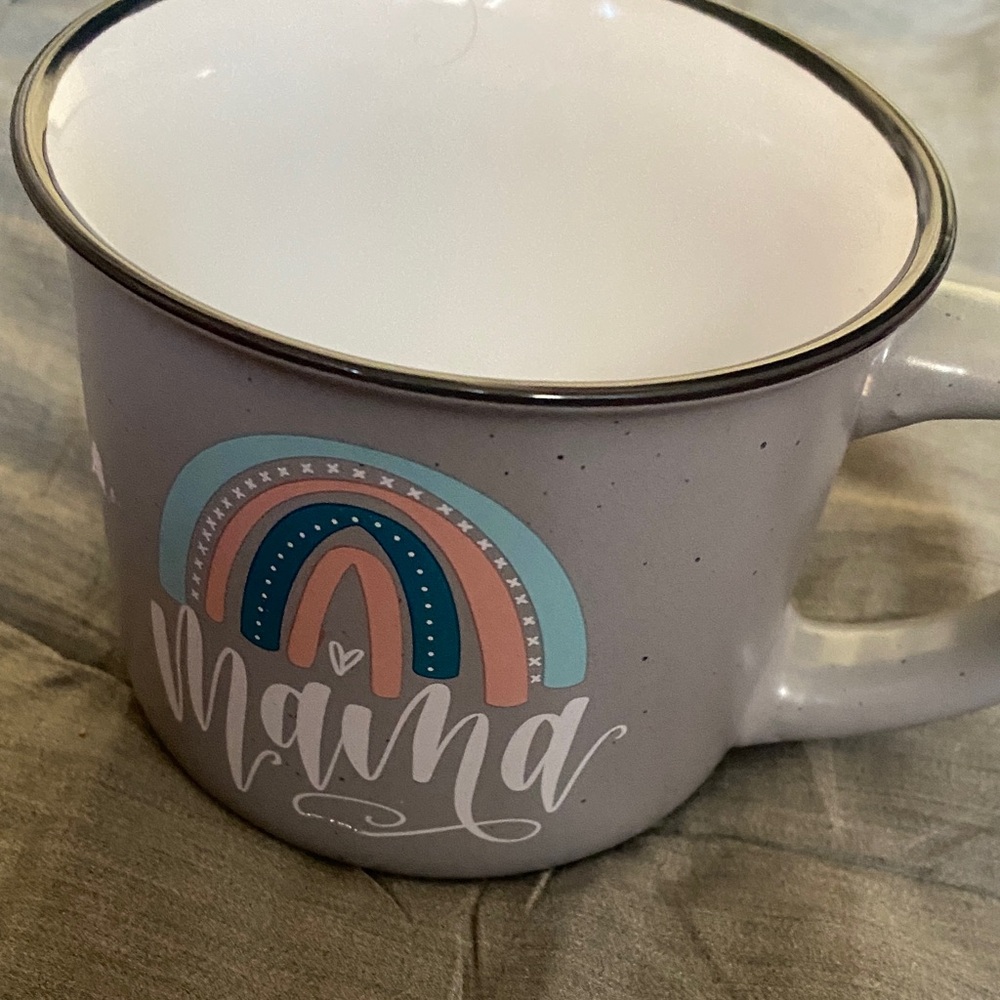 Gray Ceramic Mug with Rainbow Design
